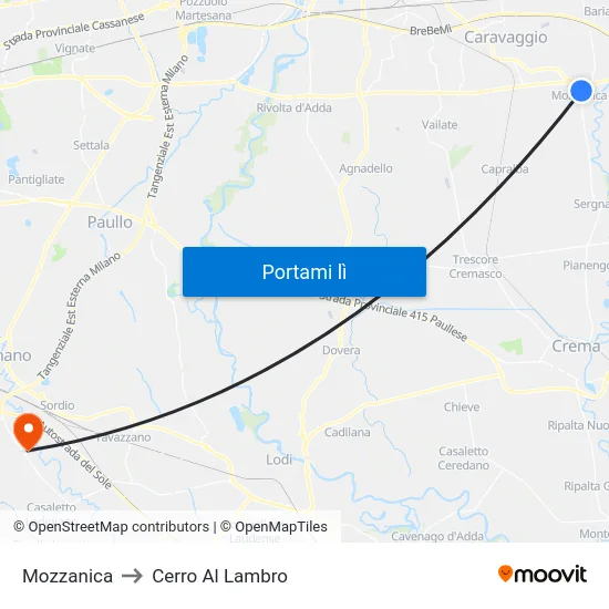 Mozzanica to Cerro Al Lambro map