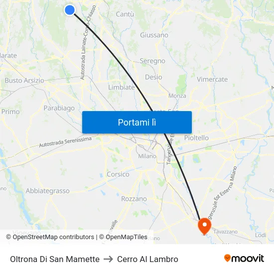 Oltrona Di San Mamette to Cerro Al Lambro map