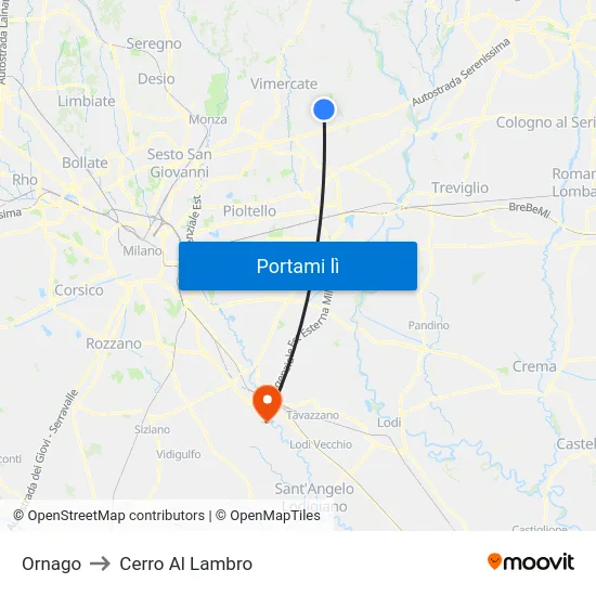 Ornago to Cerro Al Lambro map