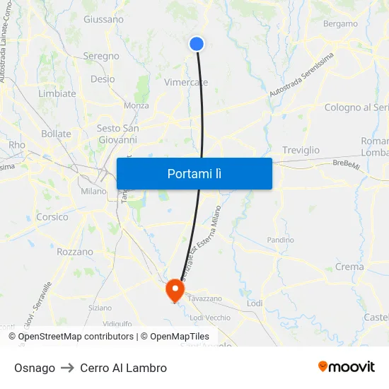 Osnago to Cerro Al Lambro map