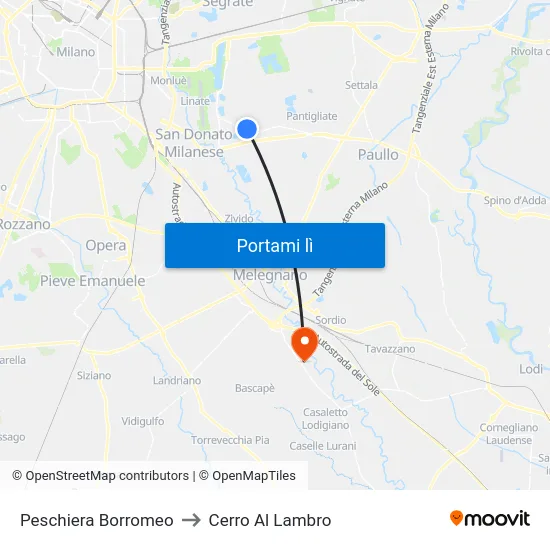 Peschiera Borromeo to Cerro Al Lambro map