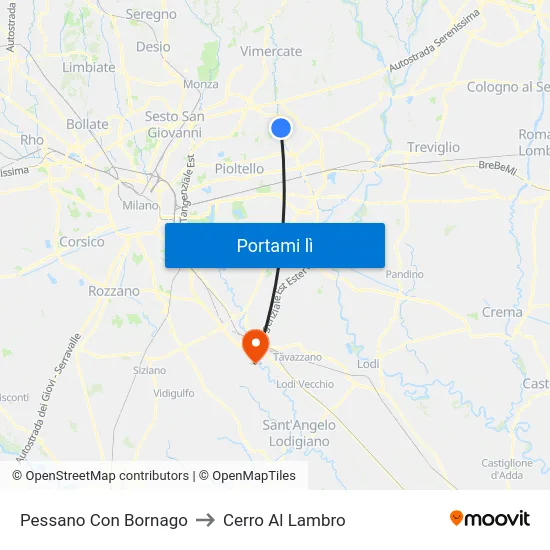 Pessano Con Bornago to Cerro Al Lambro map