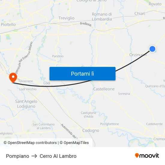 Pompiano to Cerro Al Lambro map