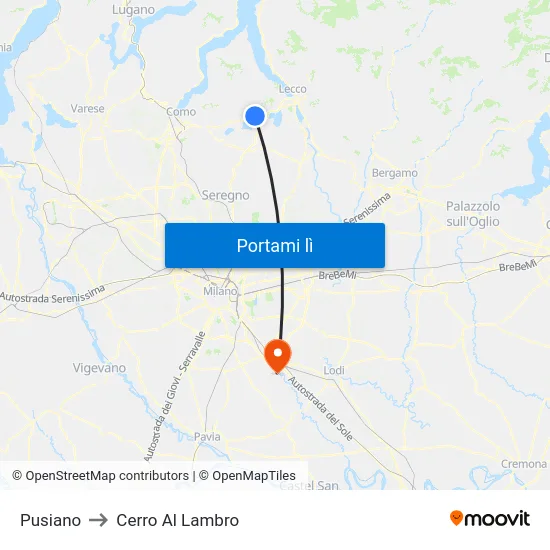Pusiano to Cerro Al Lambro map