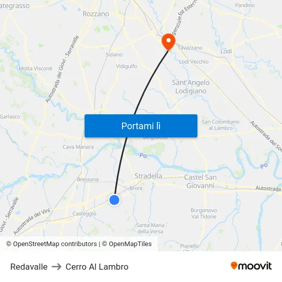 Redavalle to Cerro Al Lambro map