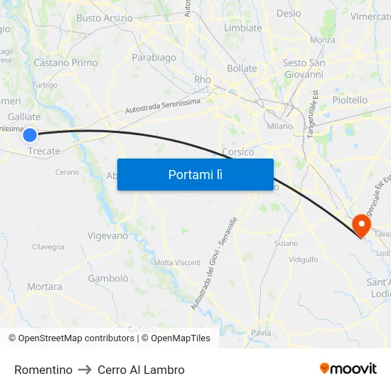 Romentino to Cerro Al Lambro map