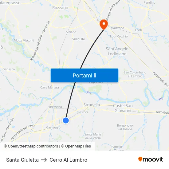 Santa Giuletta to Cerro Al Lambro map