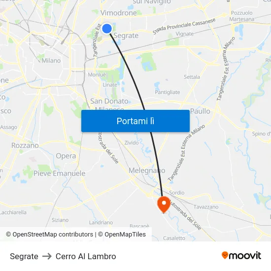 Segrate to Cerro Al Lambro map