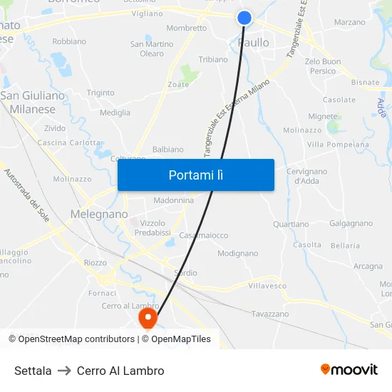 Settala to Cerro Al Lambro map
