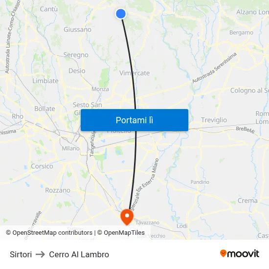 Sirtori to Cerro Al Lambro map
