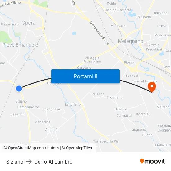 Siziano to Cerro Al Lambro map