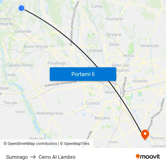 Sumirago to Cerro Al Lambro map