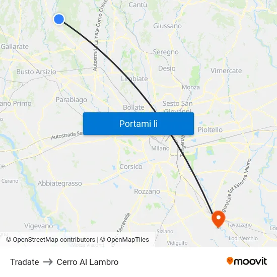 Tradate to Cerro Al Lambro map