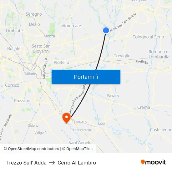 Trezzo Sull' Adda to Cerro Al Lambro map