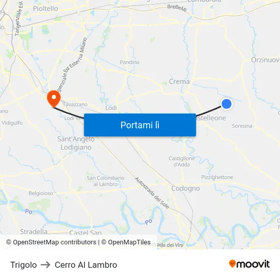 Trigolo to Cerro Al Lambro map