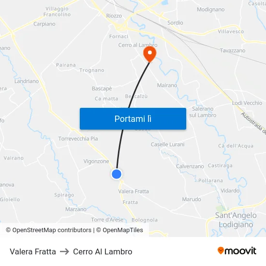 Valera Fratta to Cerro Al Lambro map