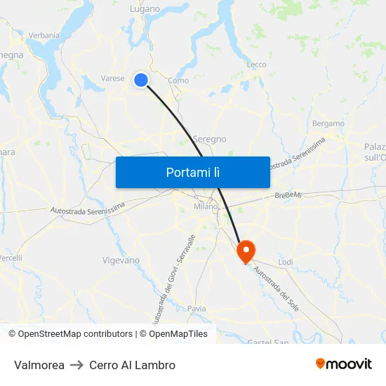 Valmorea to Cerro Al Lambro map