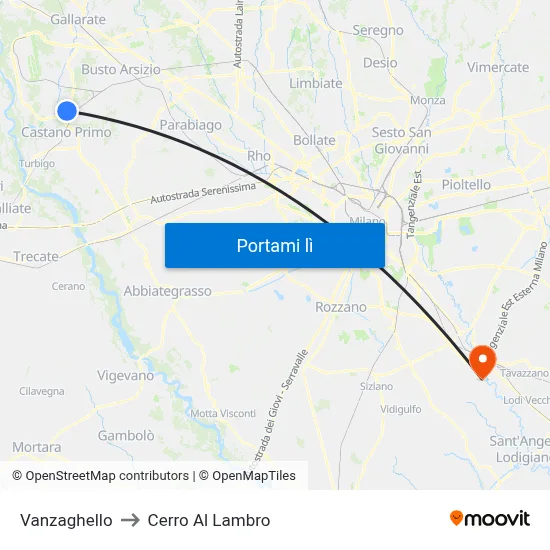 Vanzaghello to Cerro Al Lambro map