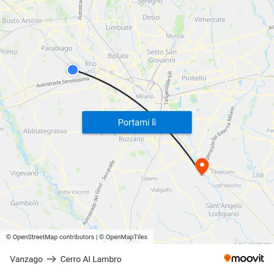 Vanzago to Cerro Al Lambro map