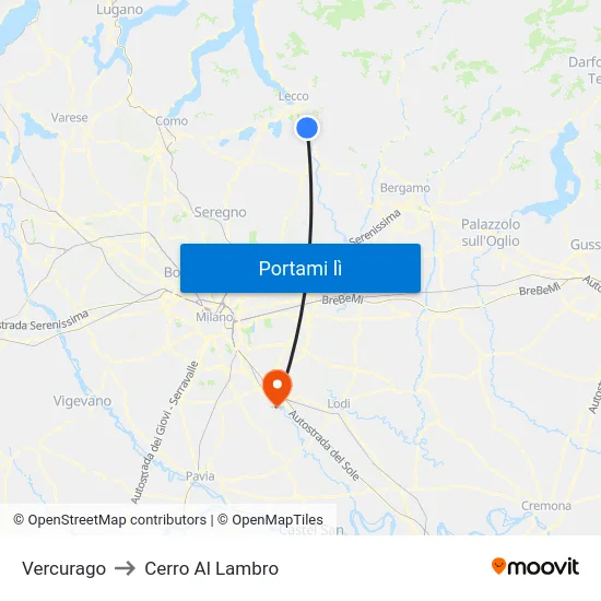Vercurago to Cerro Al Lambro map