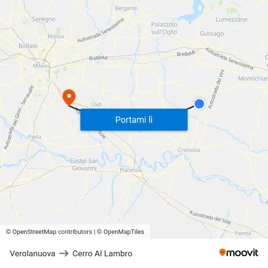 Verolanuova to Cerro Al Lambro map