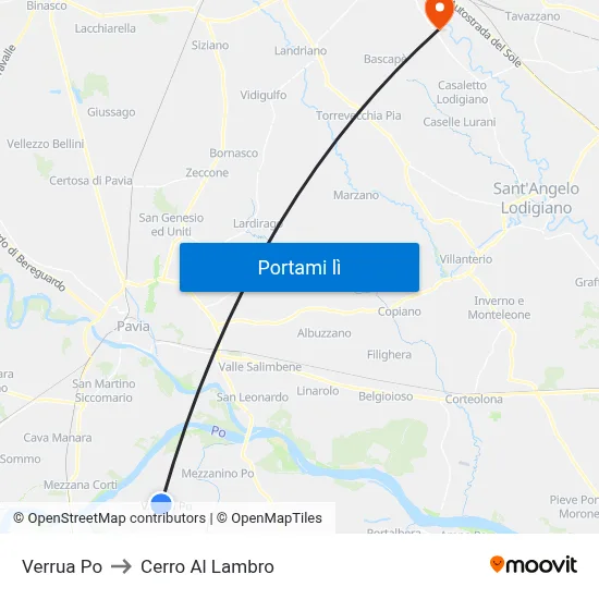 Verrua Po to Cerro Al Lambro map