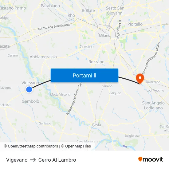 Vigevano to Cerro Al Lambro map