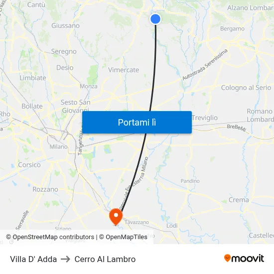 Villa D' Adda to Cerro Al Lambro map