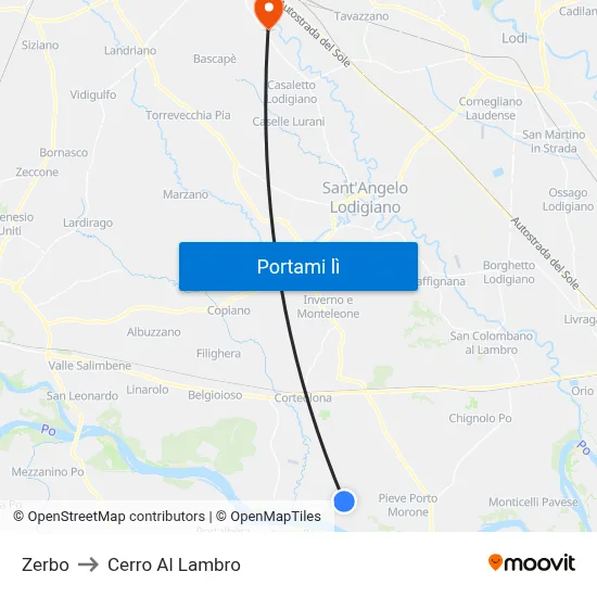 Zerbo to Cerro Al Lambro map
