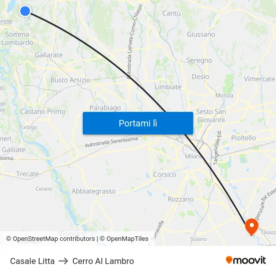 Casale Litta to Cerro Al Lambro map