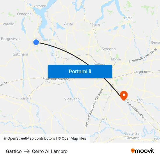 Gattico to Cerro Al Lambro map