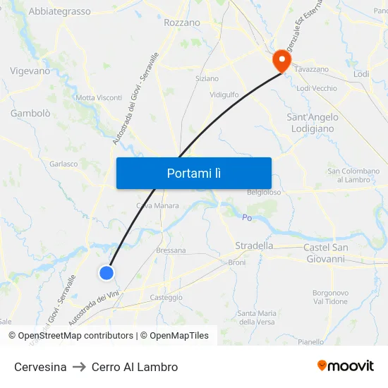 Cervesina to Cerro Al Lambro map