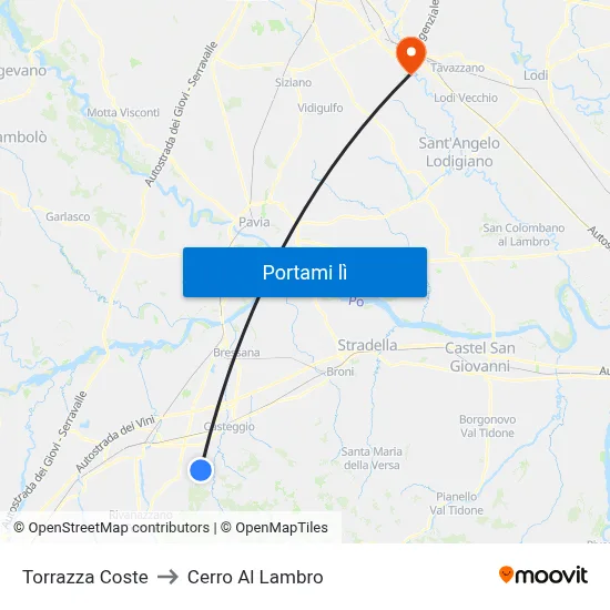 Torrazza Coste to Cerro Al Lambro map