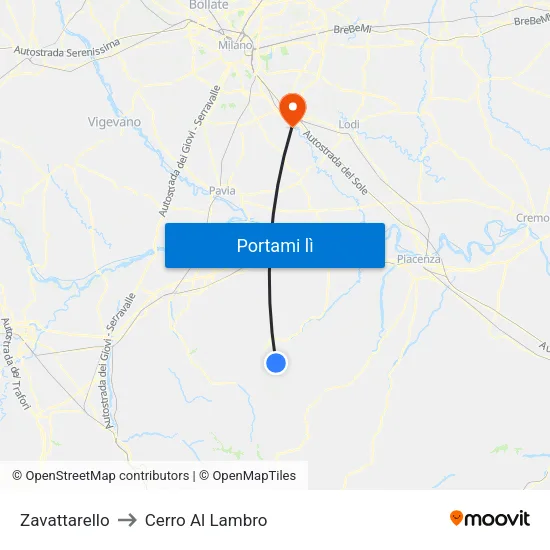 Zavattarello to Cerro Al Lambro map