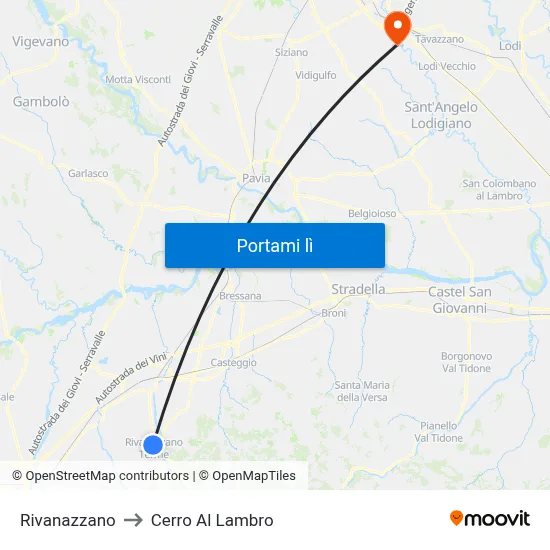 Rivanazzano to Cerro Al Lambro map
