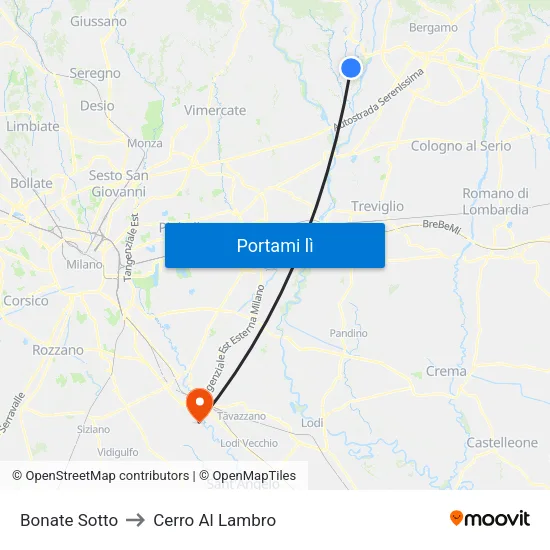 Bonate Sotto to Cerro Al Lambro map