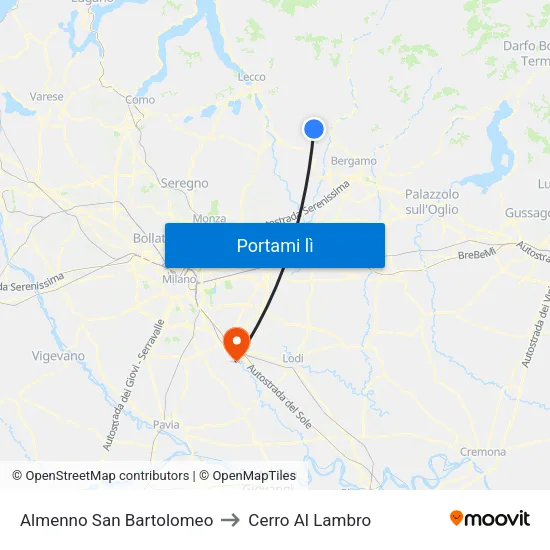 Almenno San Bartolomeo to Cerro Al Lambro map