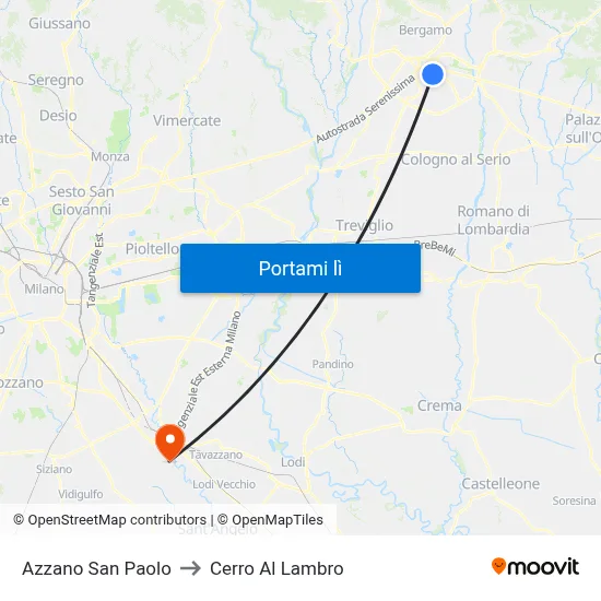 Azzano San Paolo to Cerro Al Lambro map