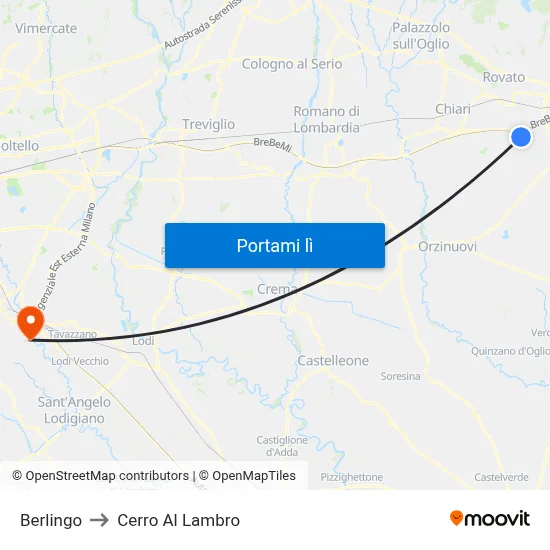 Berlingo to Cerro Al Lambro map