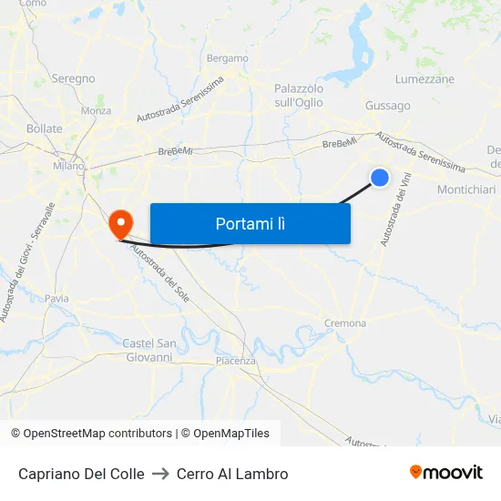 Capriano Del Colle to Cerro Al Lambro map