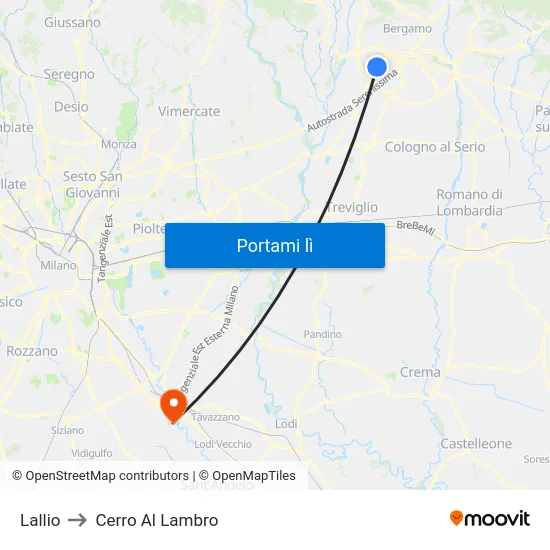 Lallio to Cerro Al Lambro map