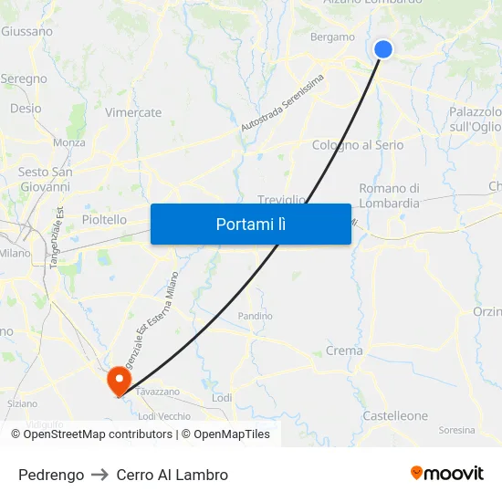 Pedrengo to Cerro Al Lambro map