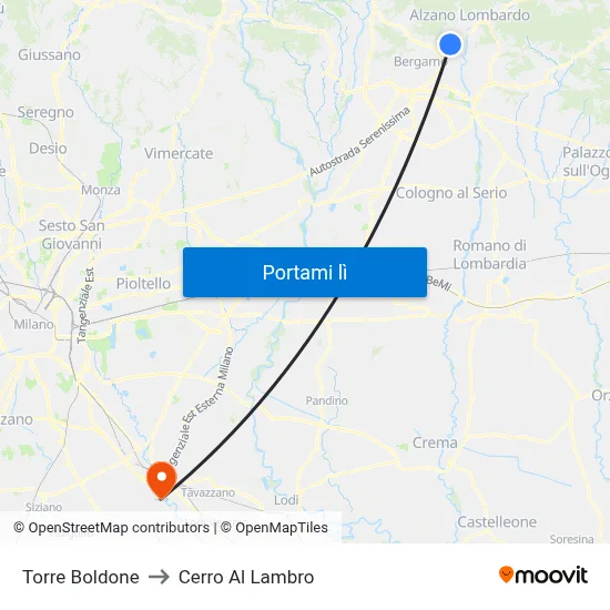 Torre Boldone to Cerro Al Lambro map