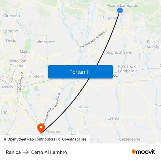 Ranica to Cerro Al Lambro map