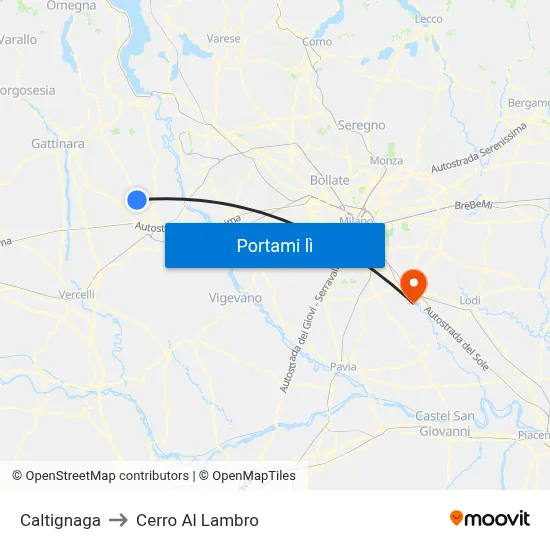 Caltignaga to Cerro Al Lambro map