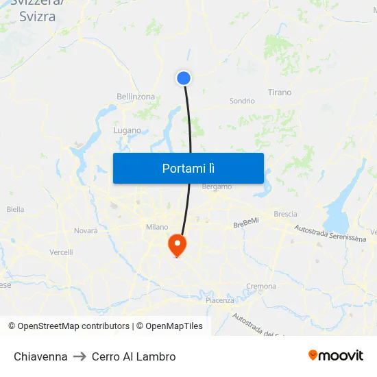 Chiavenna to Cerro Al Lambro map