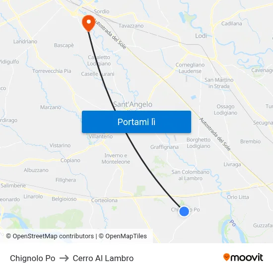 Chignolo Po to Cerro Al Lambro map