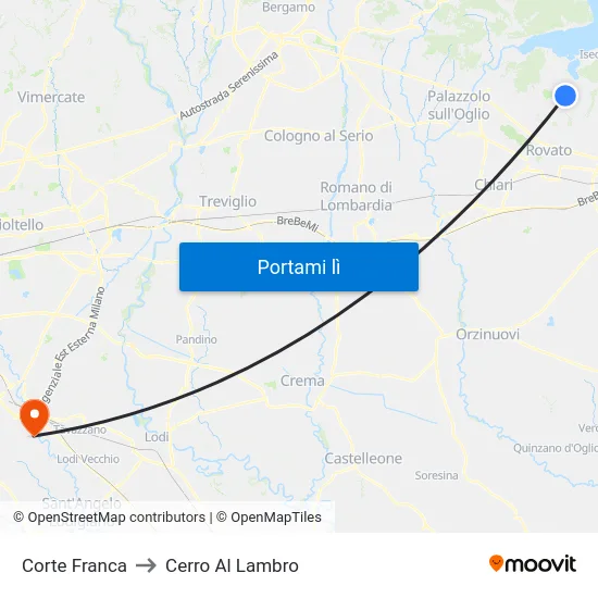 Corte Franca to Cerro Al Lambro map