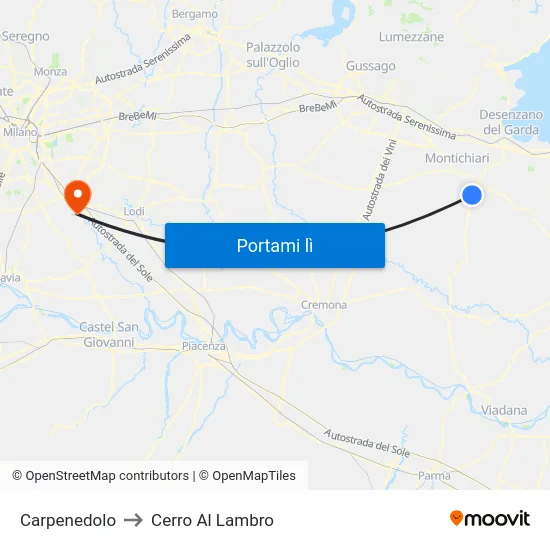 Carpenedolo to Cerro Al Lambro map
