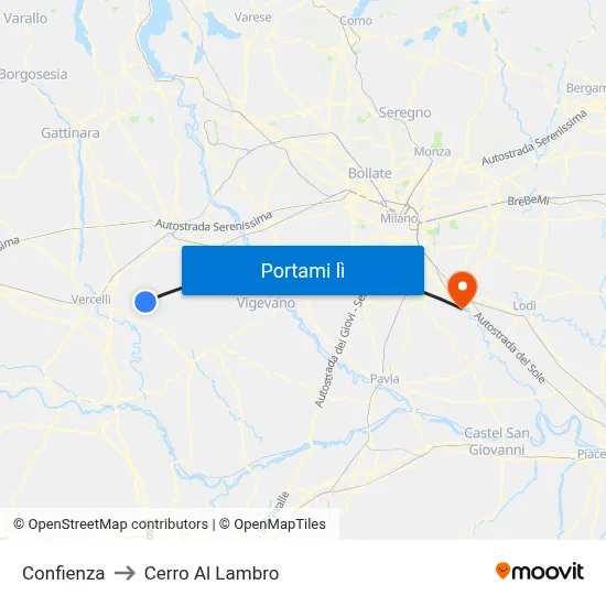 Confienza to Cerro Al Lambro map